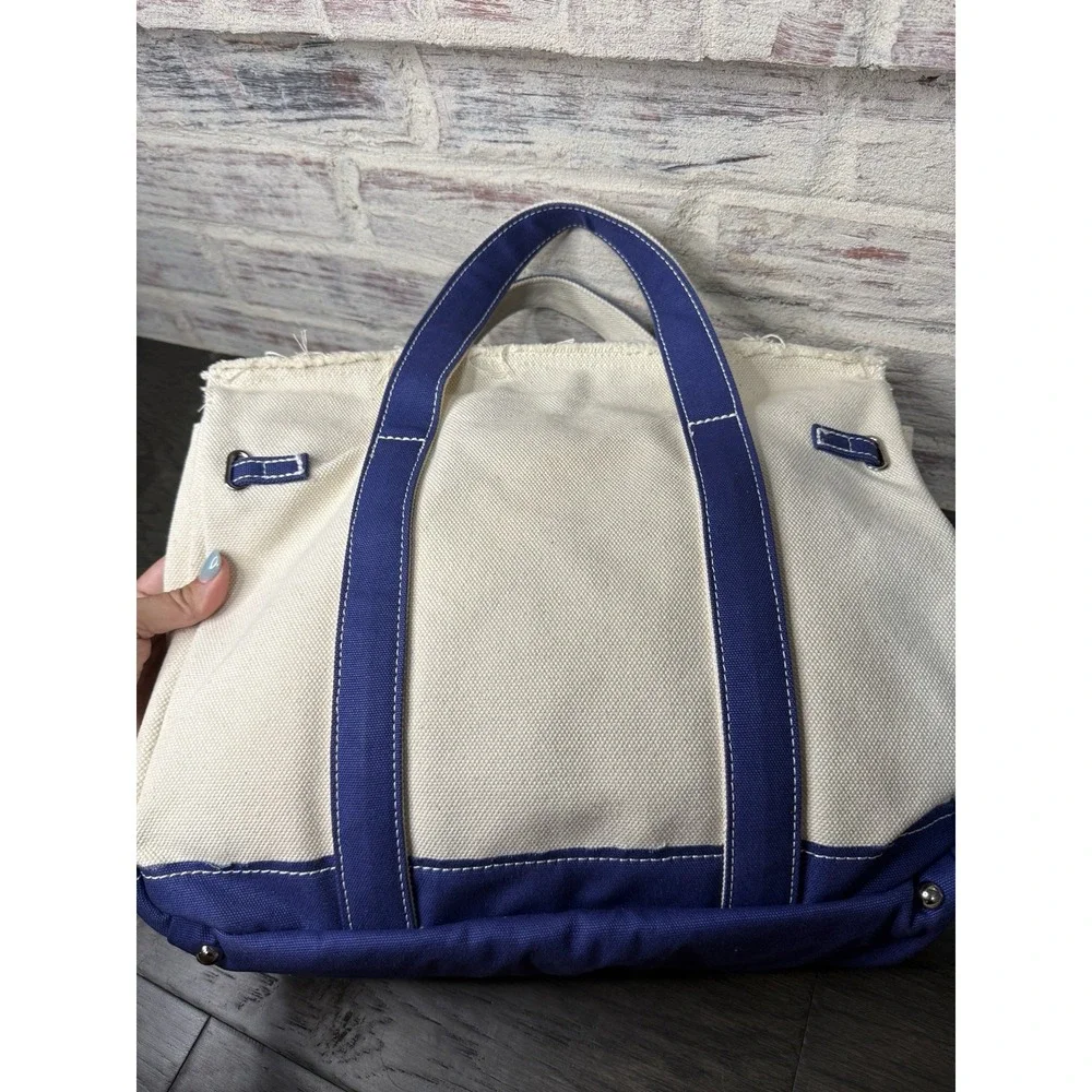Sunwin Madaket Classic Large Tote Bag Canvas Natural with Blue Trim Silver